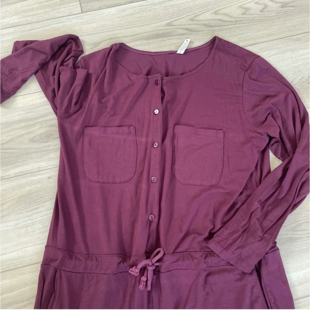 Lively Jumpsuit‎ Pajamas Sleepwear Burgundy Long Sleeve Drawstring Pockets L